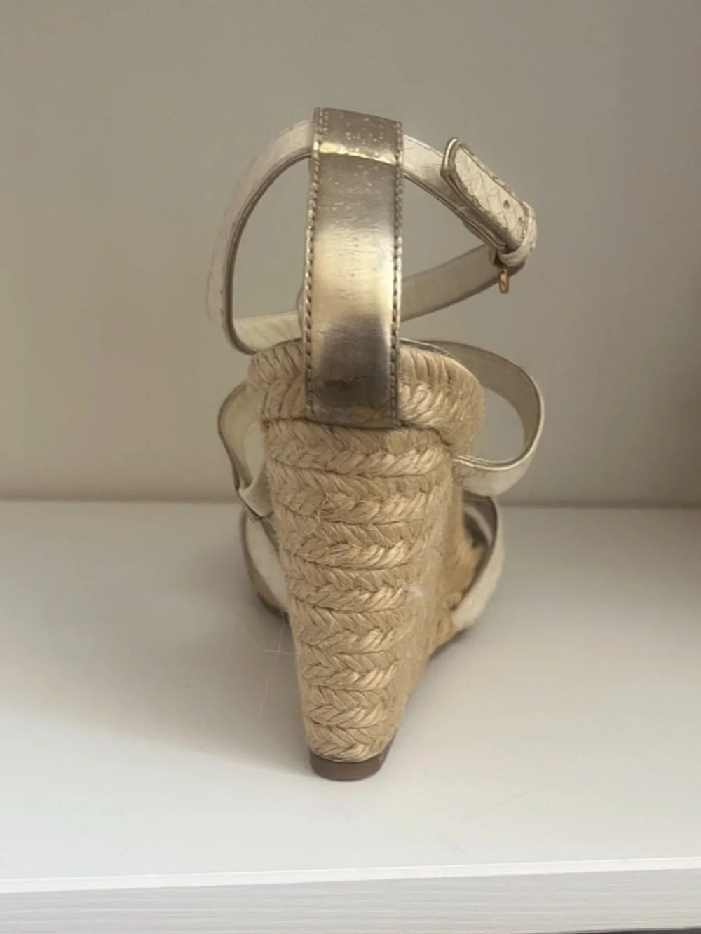 Louis Vuitton White and Gold Espadrille Wedge Sandals 6